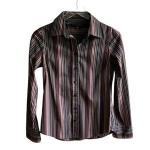 Old Navy Stripe Button Down Shirt Size S Black Red Office Preppy Winter Business